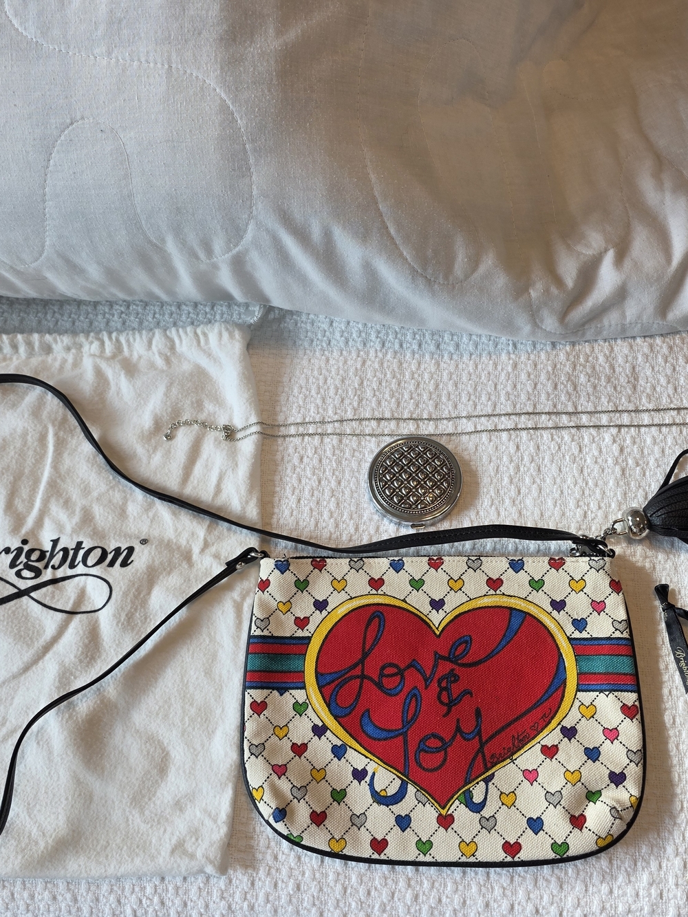 Brighton Love & Joy Crossbody Pouch Necklace Compact Mirror 3 Piece Bundle